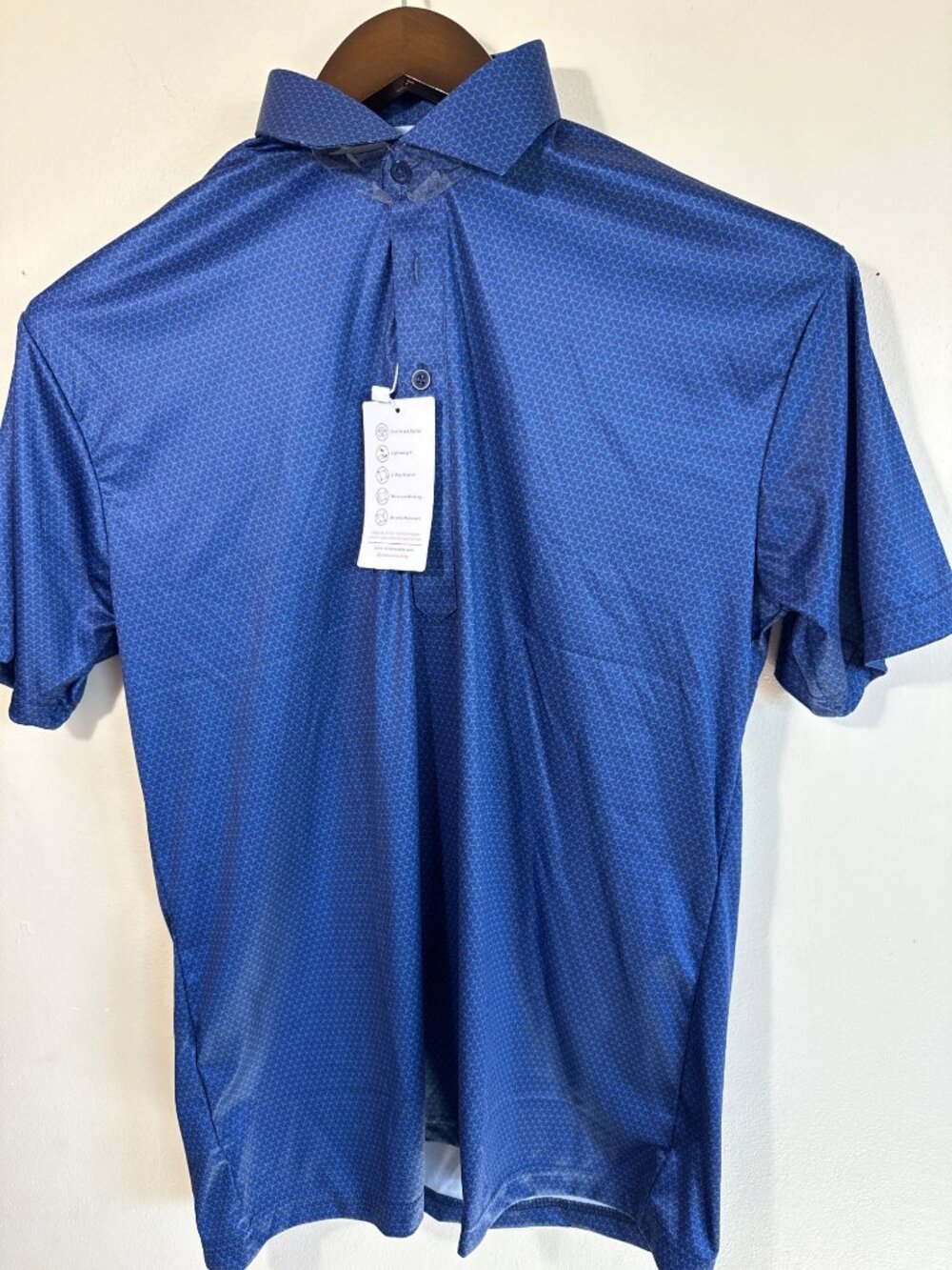 Mens Navy Dress Collar Polo Shirt Medium 4-Way Stretch Moisture Wicking Wrinkle